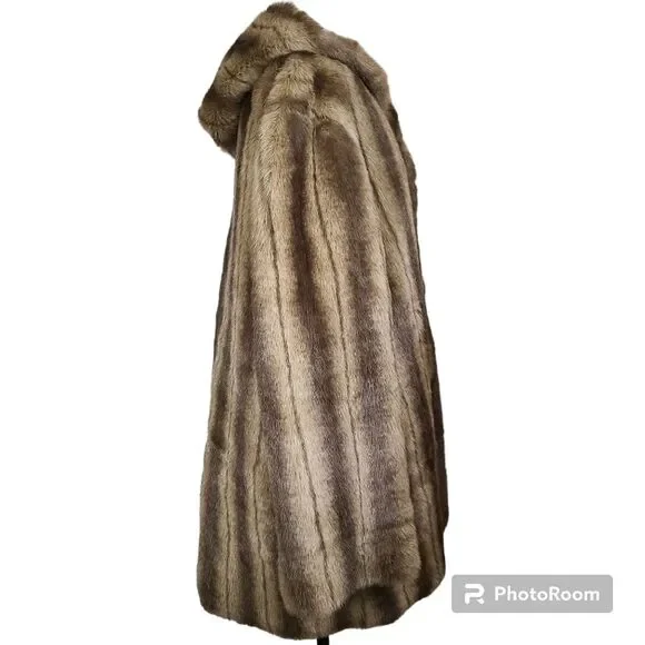 Vintage Dennis Basso Size 1X Tan Brown Reversible Faux Suede/Fur Penny Lane Coat